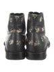 Saint Laurent Leather Floral Print Combat Boots