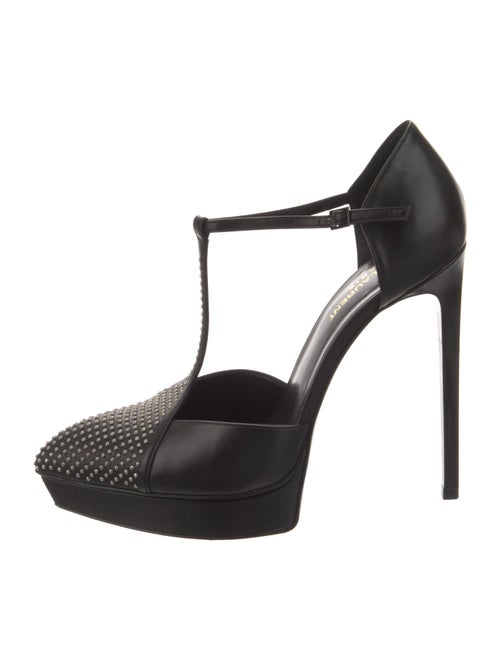 Saint Laurent Leather Studded Accents T-Strap Pumps