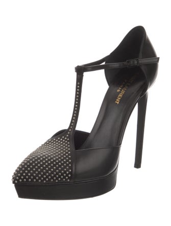 Saint Laurent Leather Studded Accents T-Strap Pumps