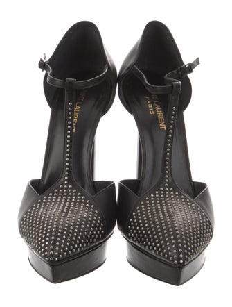 Saint Laurent Leather Studded Accents T-Strap Pumps