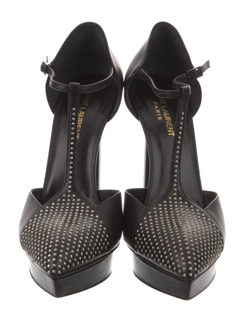 Saint Laurent Leather Studded Accents T-Strap Pumps