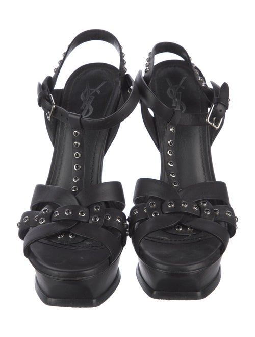Saint Laurent Leather Studded Accents T-Strap Sandals