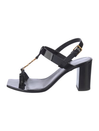 Saint Laurent Signature Logo Leather T-Strap Sandals
