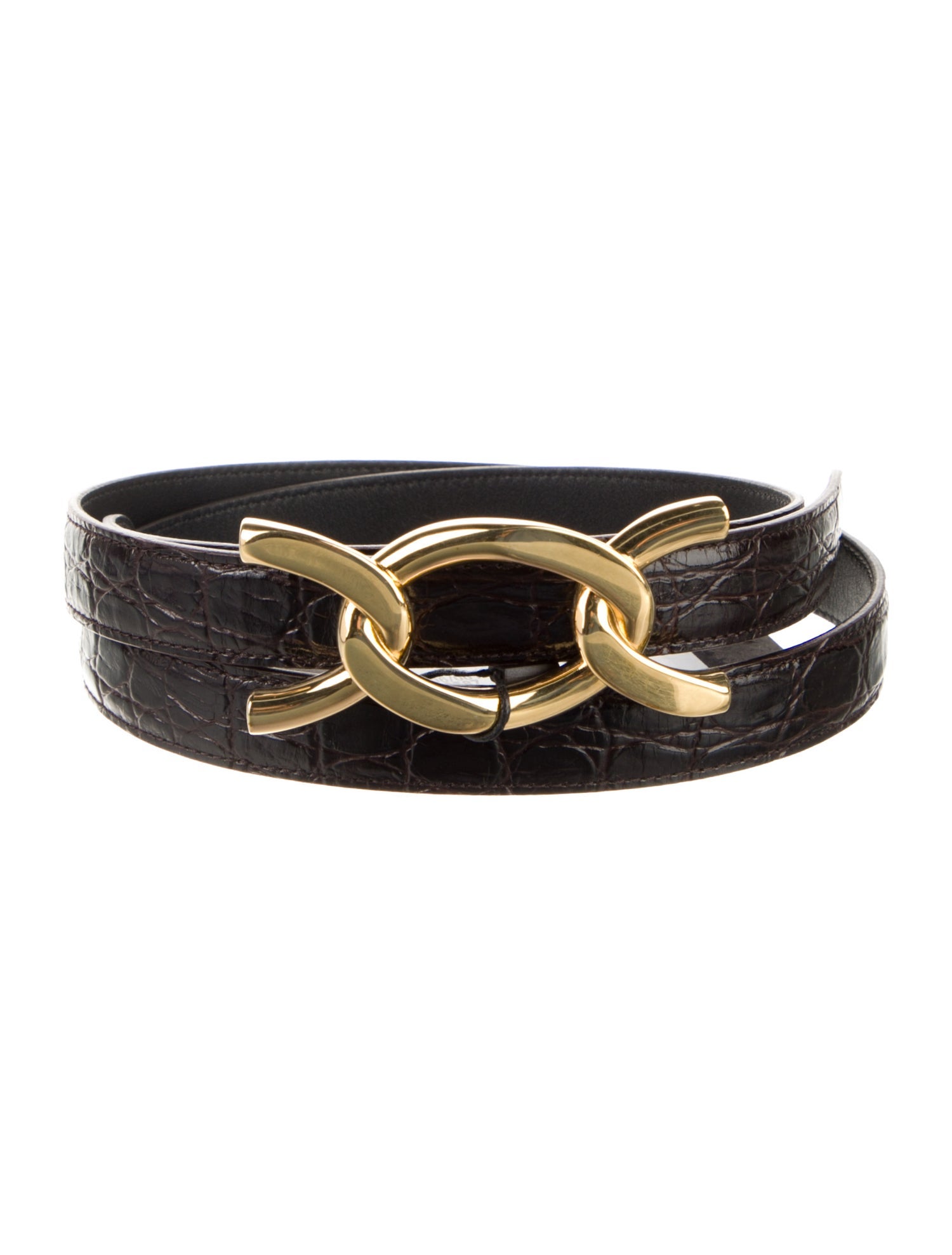 Saint Laurent Skinny Embossed Leather Belt w/ Tags