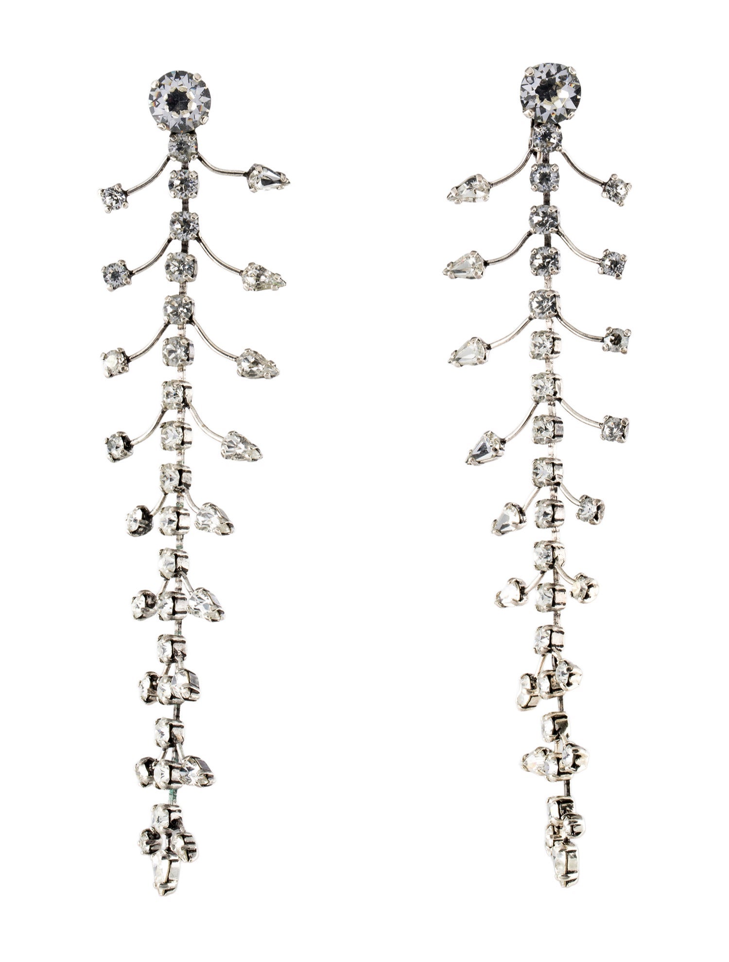 Saint Laurent Crystal Fish Bone Drop Clip-On Earrings