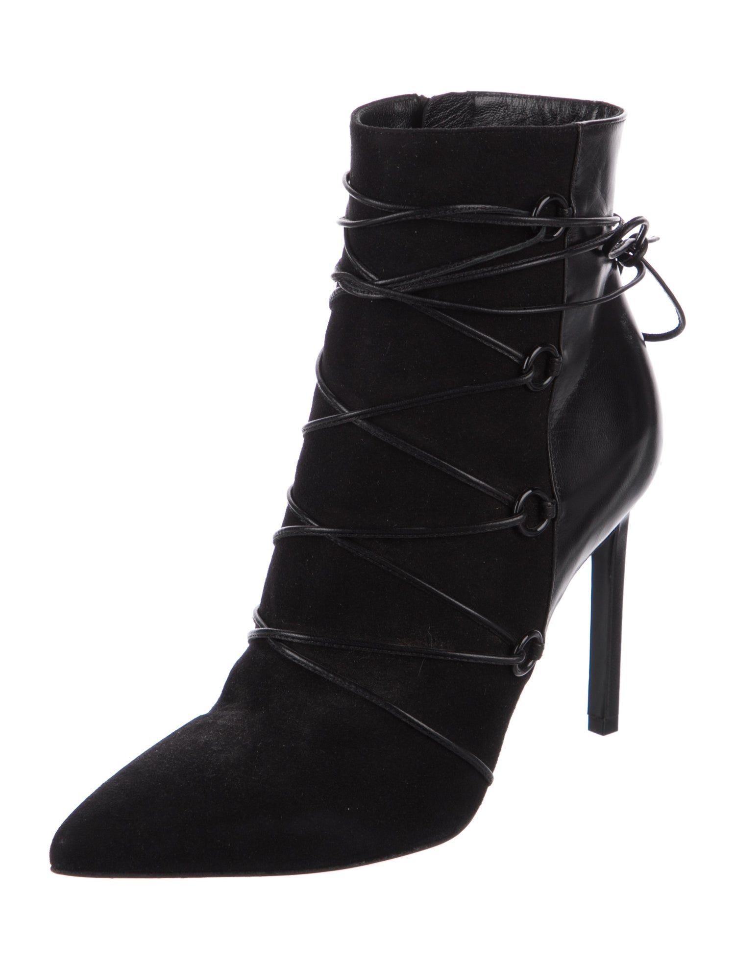 Saint Laurent Suede Leather Trim Embellishment Lace-Up Boots