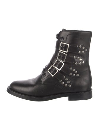 Saint Laurent Leather Studded Accents Combat Boots