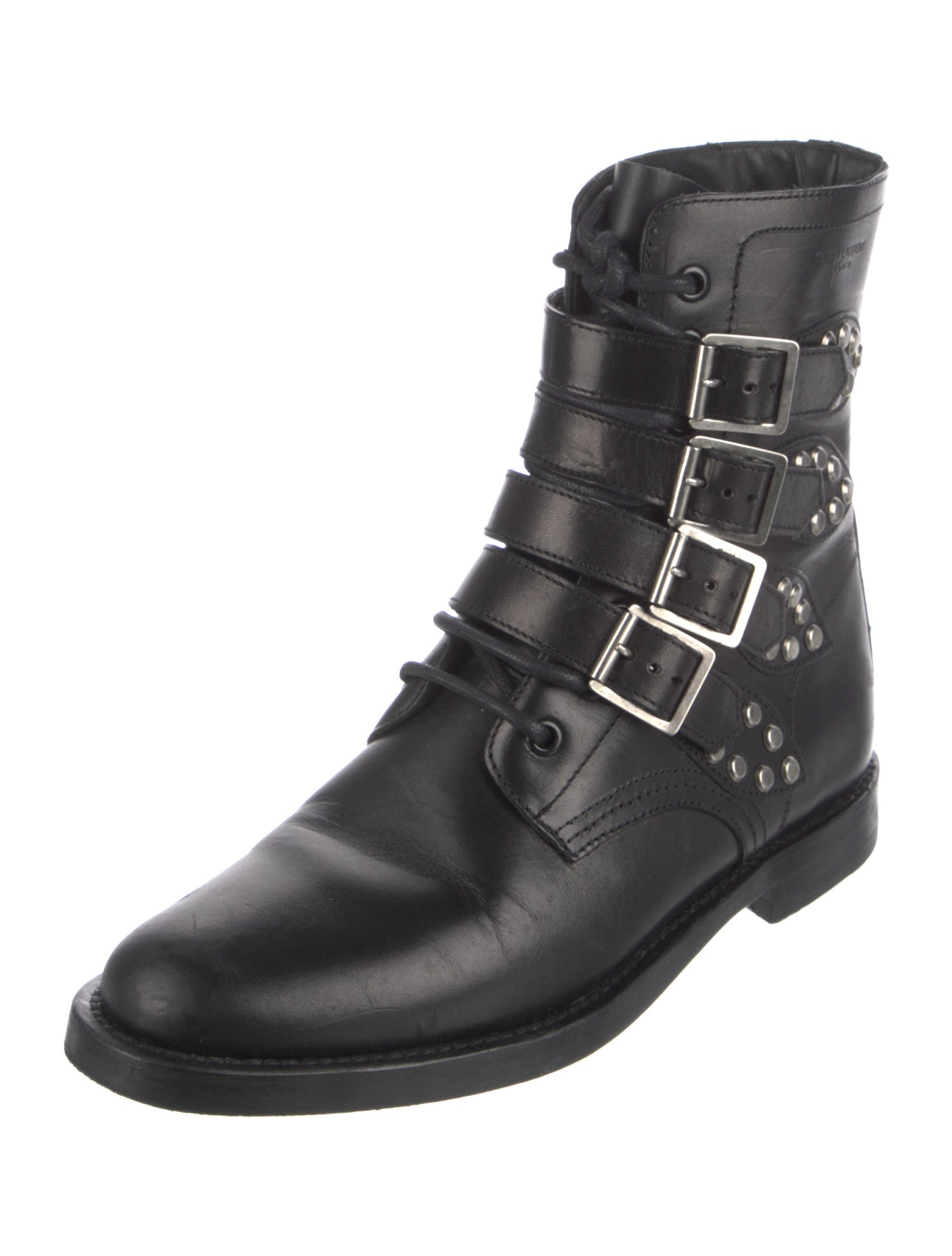 Saint Laurent Leather Studded Accents Combat Boots