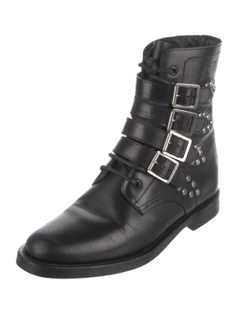 Saint Laurent Leather Studded Accents Combat Boots