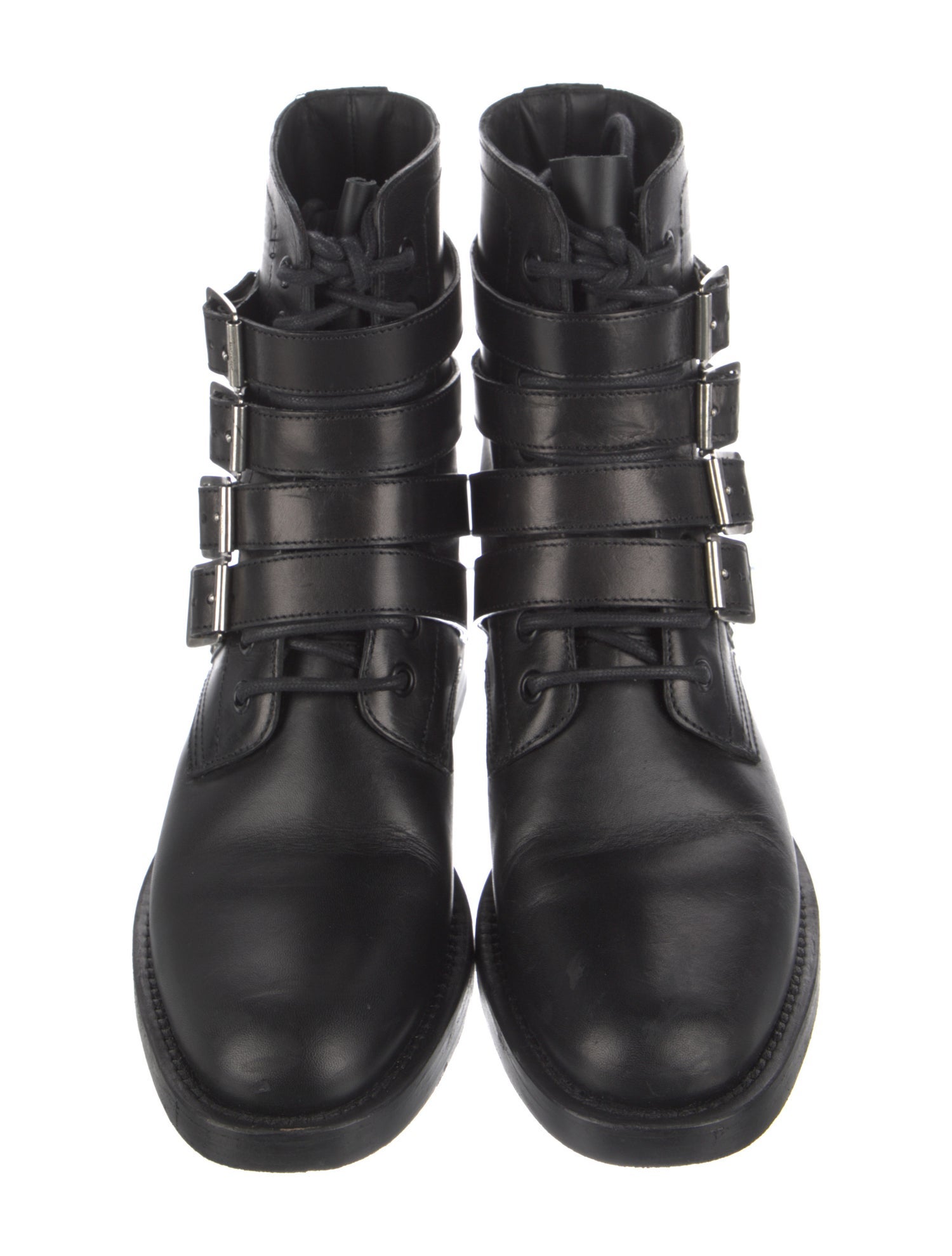 Saint Laurent Leather Studded Accents Combat Boots