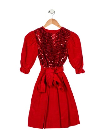 Yves Saint Laurent Sequin Red Long Sleeve Dress