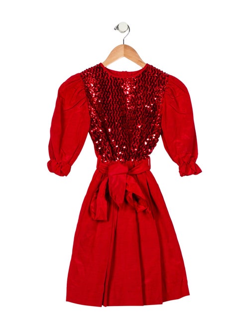 Yves Saint Laurent Sequin Red Long Sleeve Dress
