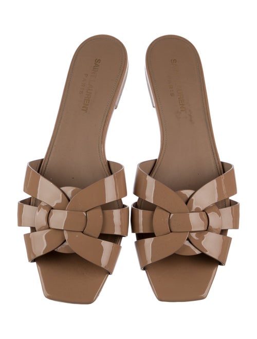 Saint Laurent Patent Leather Leather Trim Embellishment Slides