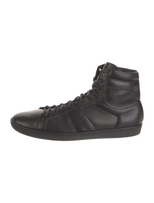 Saint Laurent Leather Fringe Trim Accent Lace-Up Boots