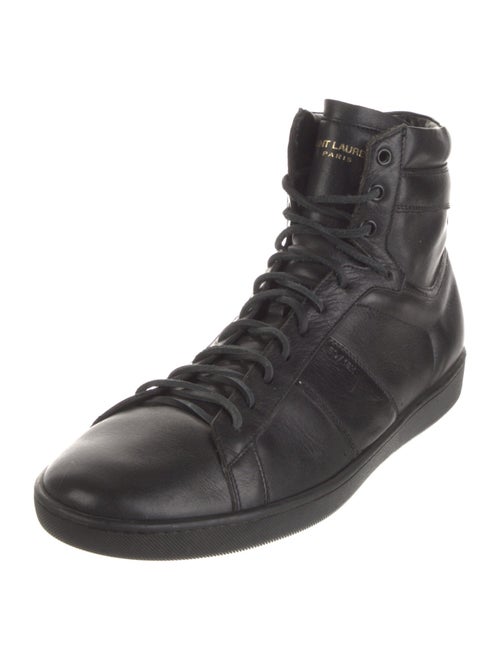 Saint Laurent Leather Fringe Trim Accent Lace-Up Boots