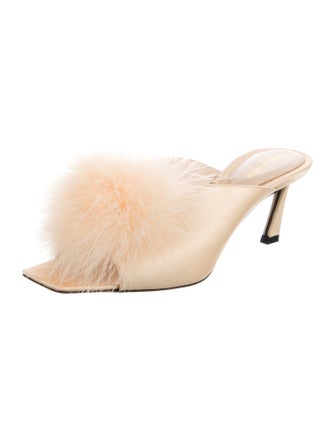 Saint Laurent Satin Feather Trim Mules