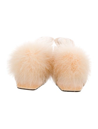 Saint Laurent Satin Feather Trim Mules