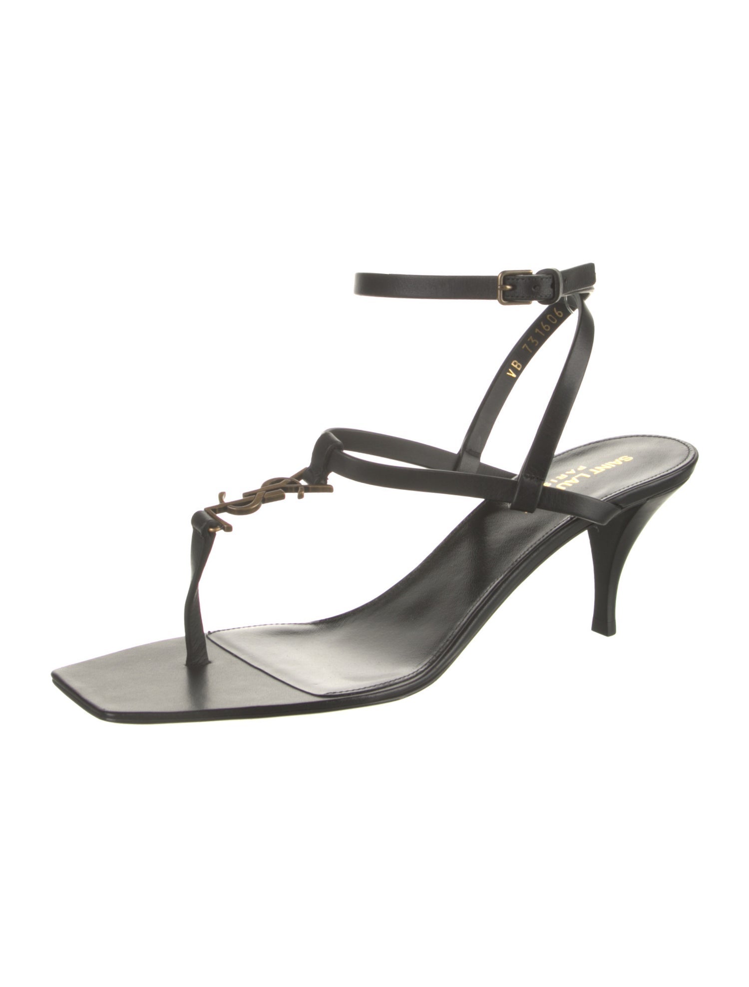 Saint Laurent Signature Logo Leather T-Strap Sandals