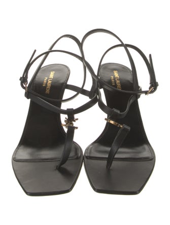 Saint Laurent Signature Logo Leather T-Strap Sandals
