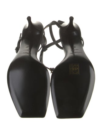 Saint Laurent Signature Logo Leather T-Strap Sandals