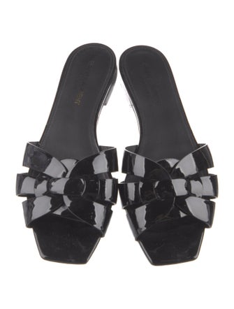 Saint Laurent Patent Leather Leather Trim Embellishment Slides