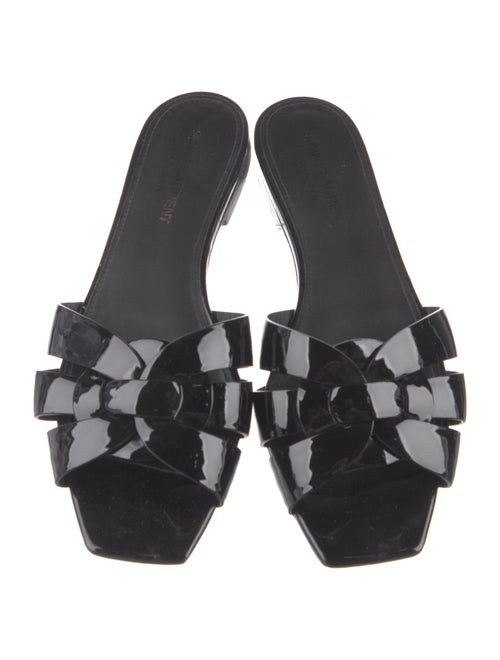 Saint Laurent Patent Leather Leather Trim Embellishment Slides