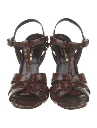 Saint Laurent Embossed Leather T-Strap Sandals