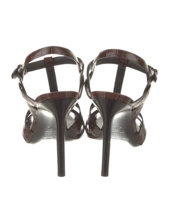 Saint Laurent Embossed Leather T-Strap Sandals