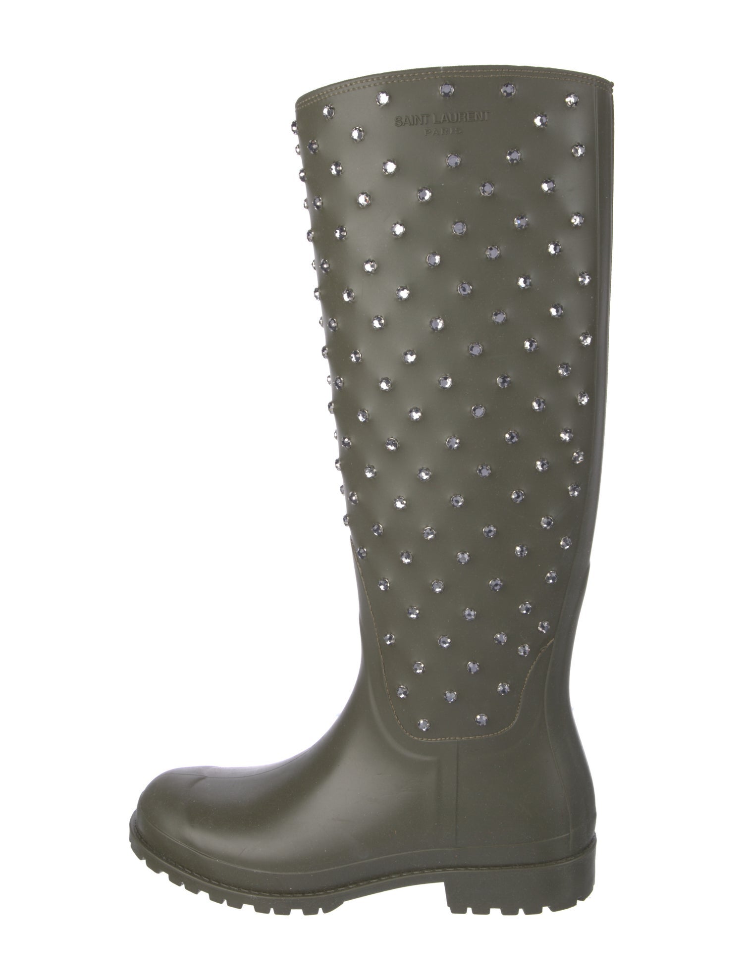 Saint Laurent Rubber Crystal Embellishments Rain Boots