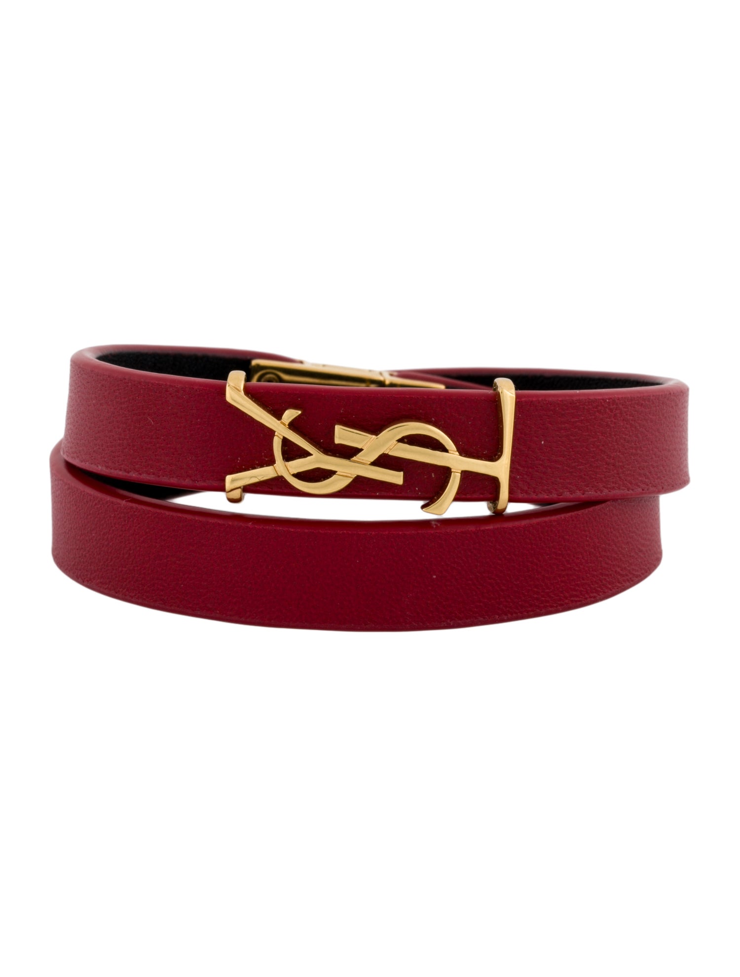Saint Laurent Leather Logo Double Wrap Bracelet