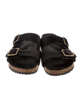 Saint Laurent Calf Hair Colorblock Pattern Slides