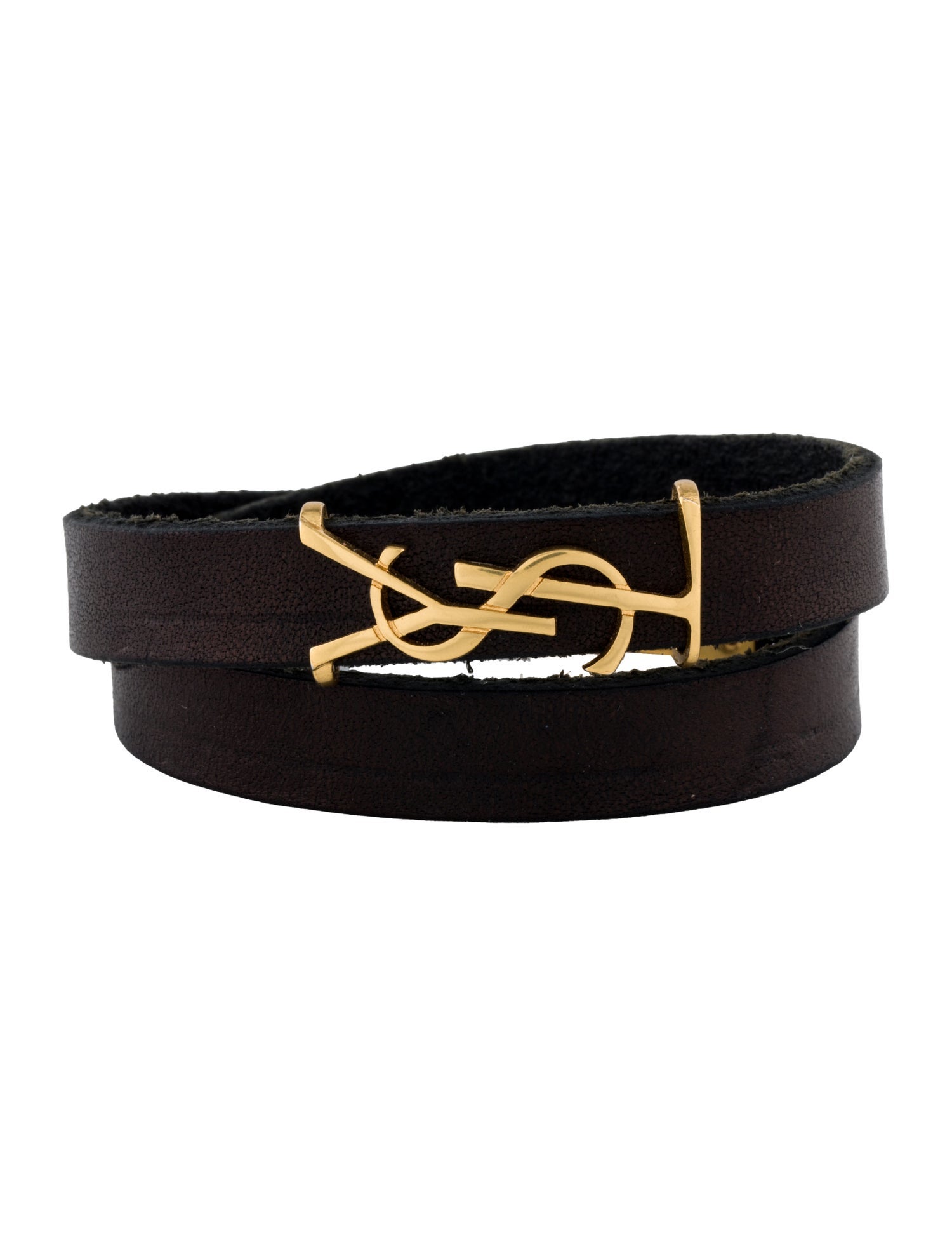 Saint Laurent Leather YSL Wrap Bracelet
