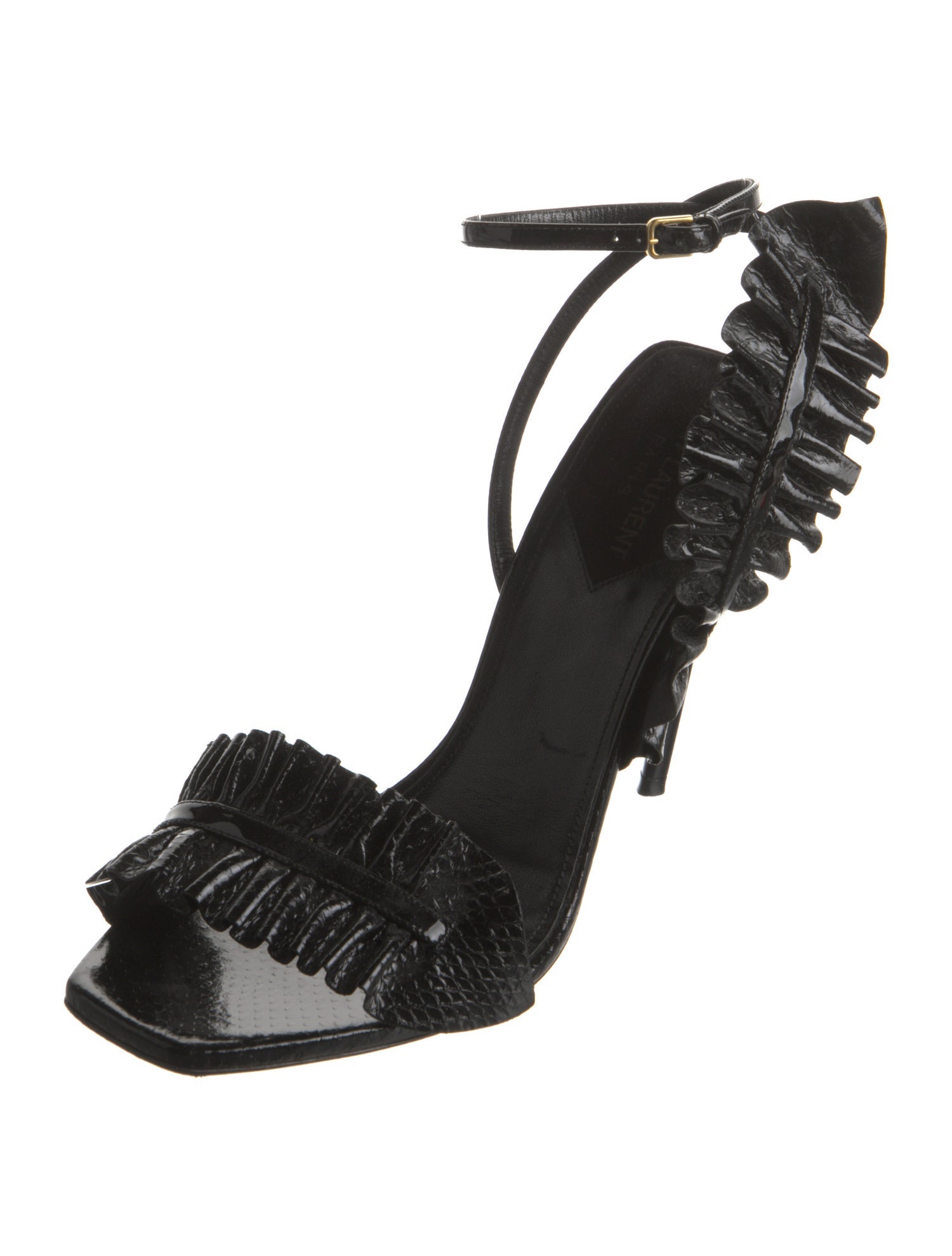 Saint Laurent Snakeskin Ruffle Embellishment Sandals