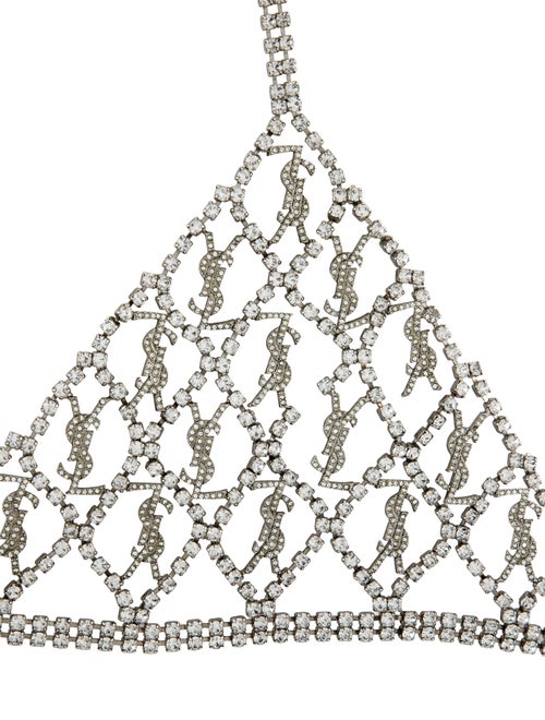 Saint Laurent Crystal Bralette Printed Crop Top