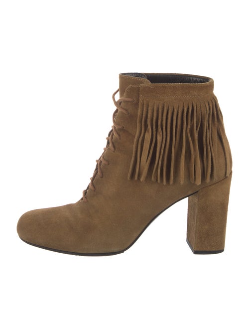 Saint Laurent Suede Fringe Trim Accent Lace-Up Boots