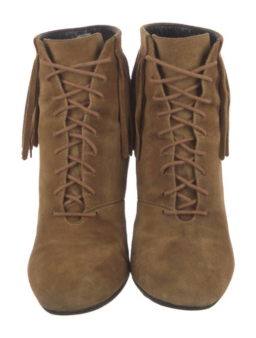 Saint Laurent Suede Fringe Trim Accent Lace-Up Boots