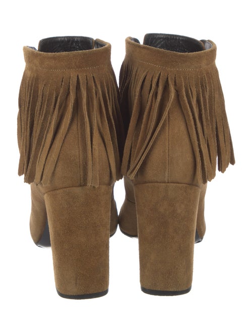 Saint Laurent Suede Fringe Trim Accent Lace-Up Boots