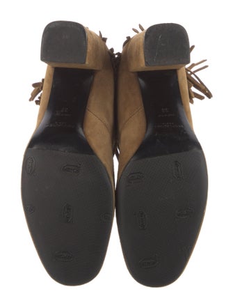 Saint Laurent Suede Fringe Trim Accent Lace-Up Boots
