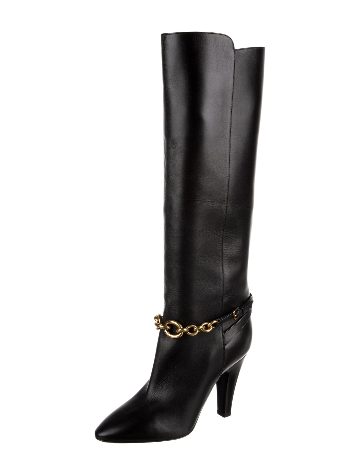 Saint Laurent Leather Chain-Link Accents Boots