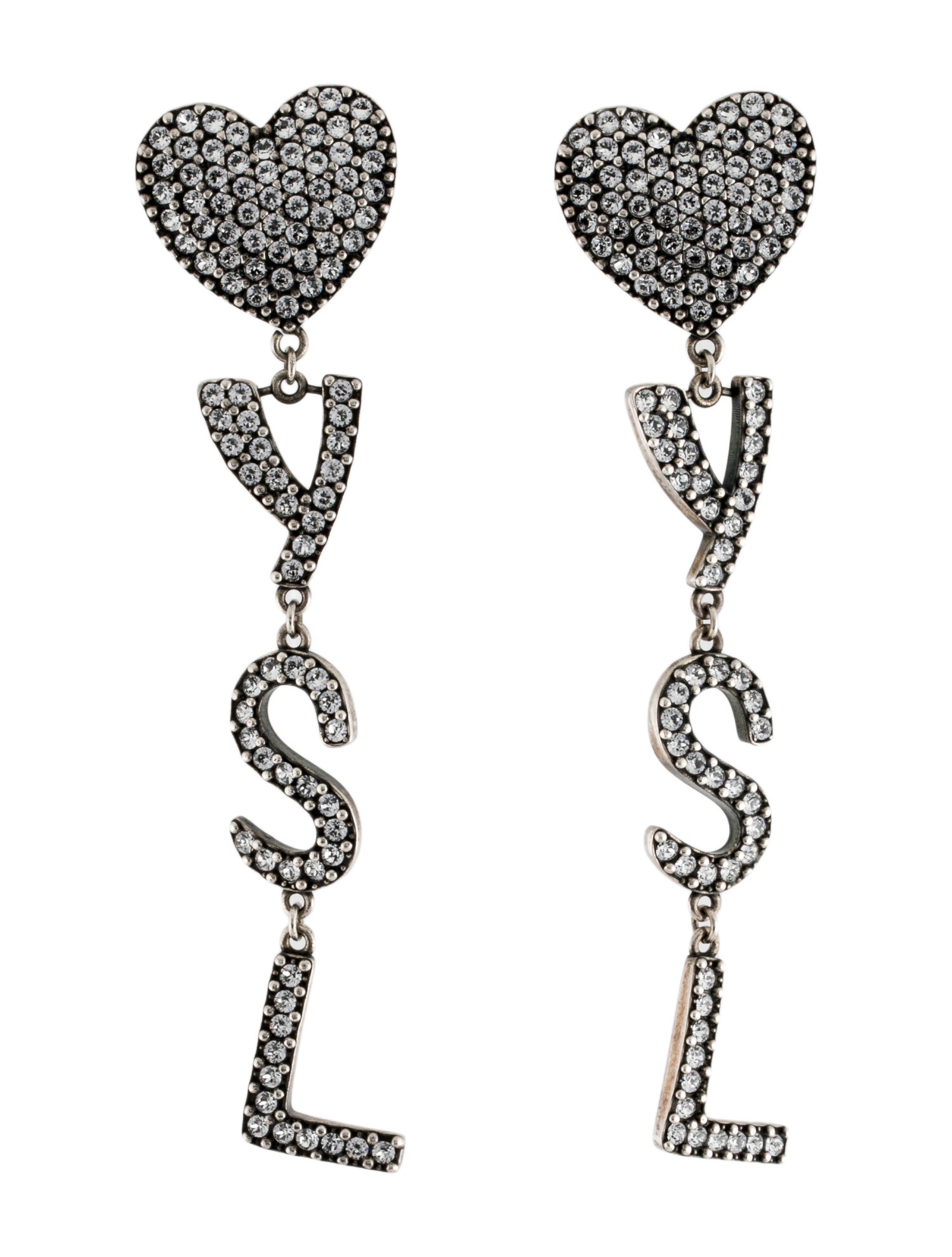 Saint Laurent Crystal Heart YSL Drop Clip-On Earrings