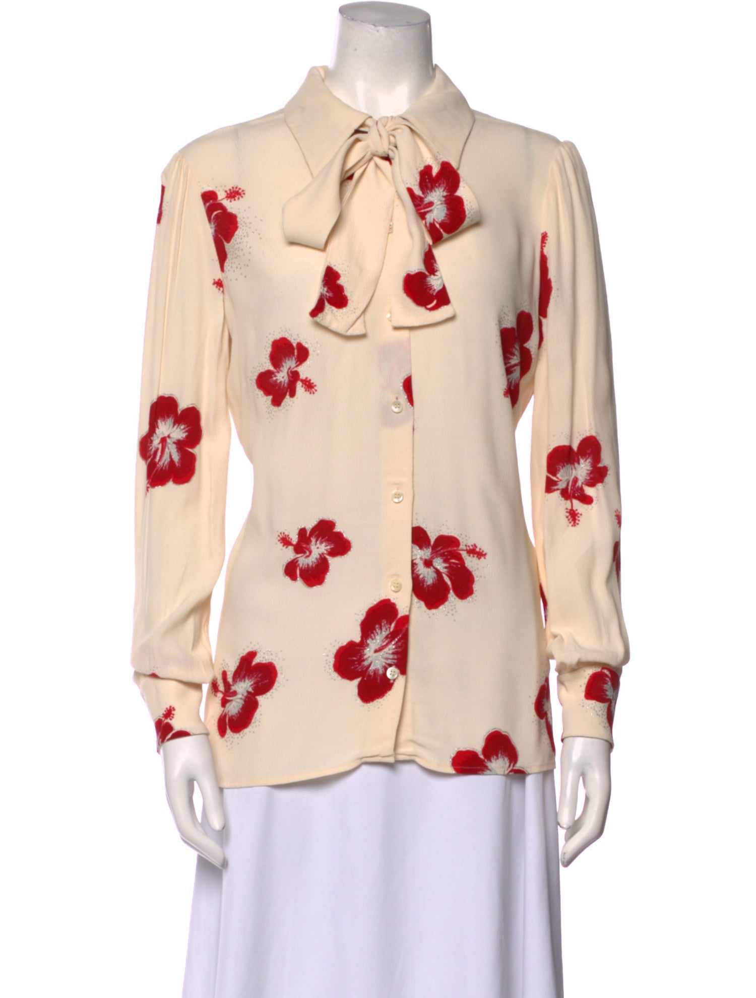 Saint Laurent Floral Print Long Sleeve Button-Up Top