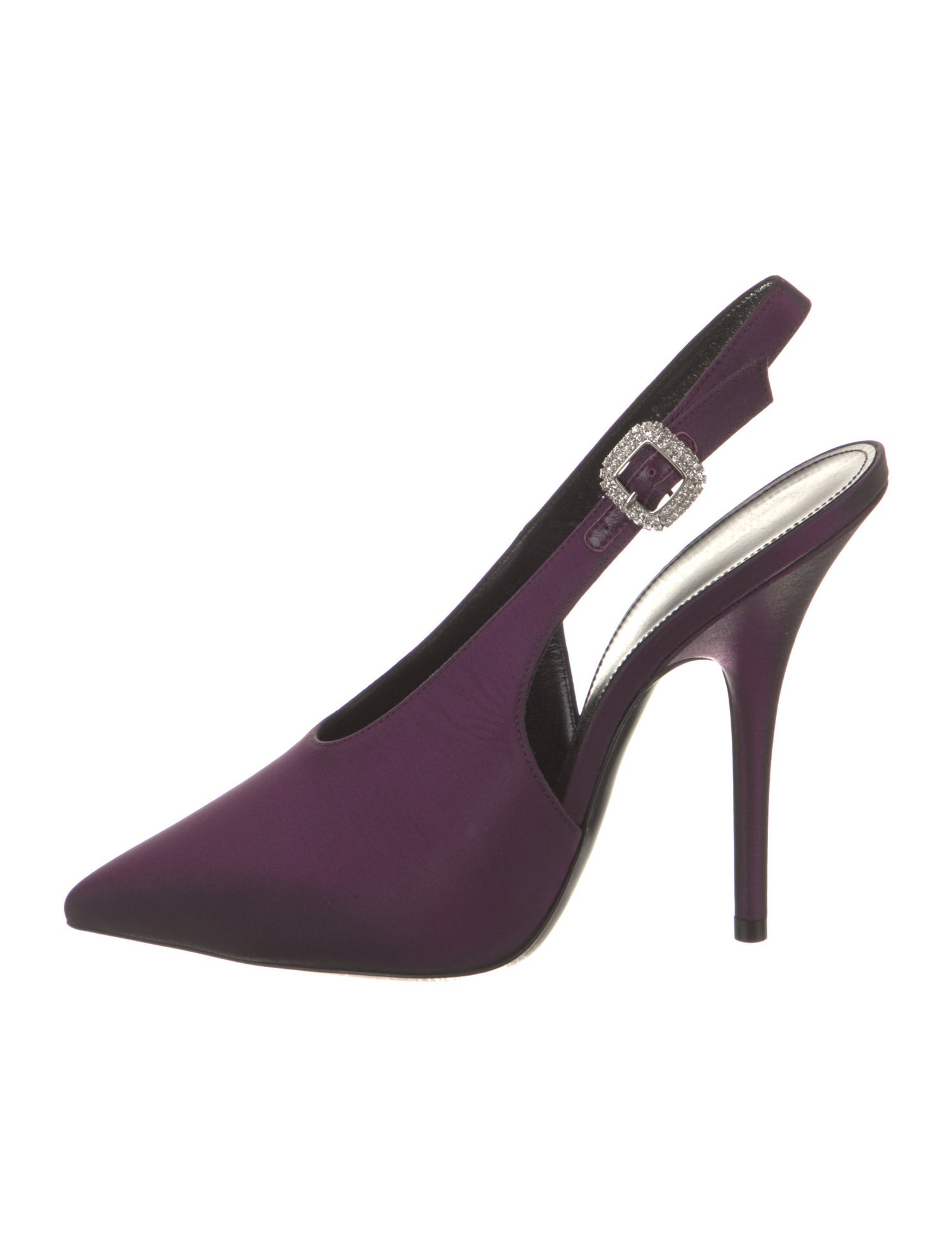 Saint Laurent Satin Crystal Embellishments Slingback Pumps