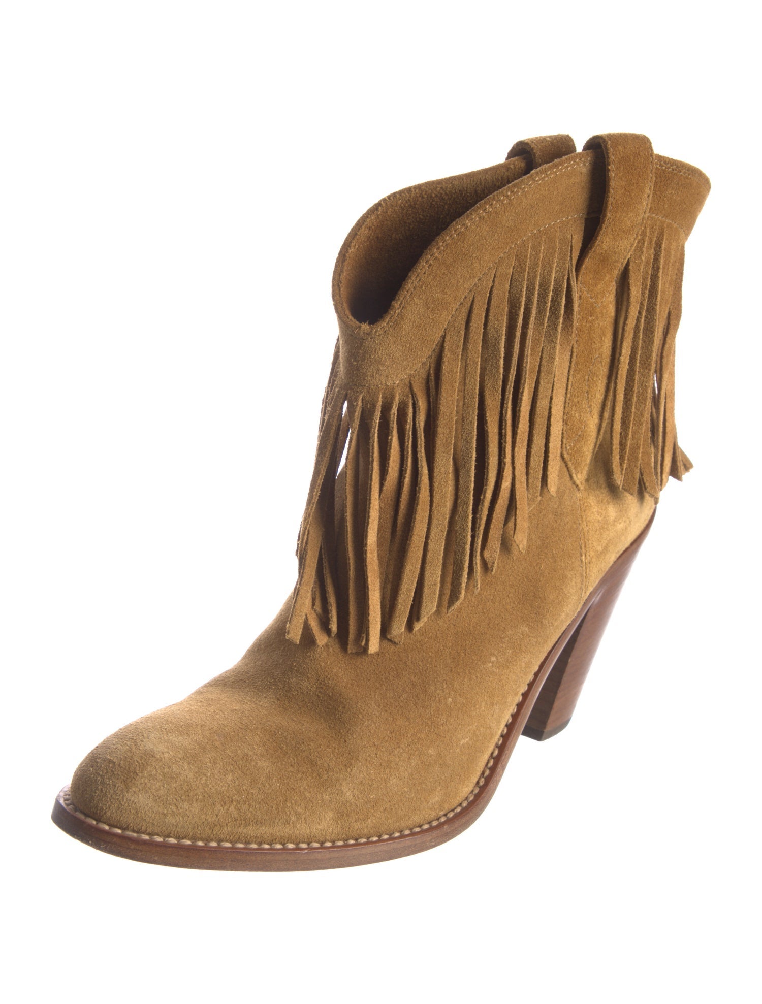 Saint Laurent Suede Fringe Trim Accent Western Boots