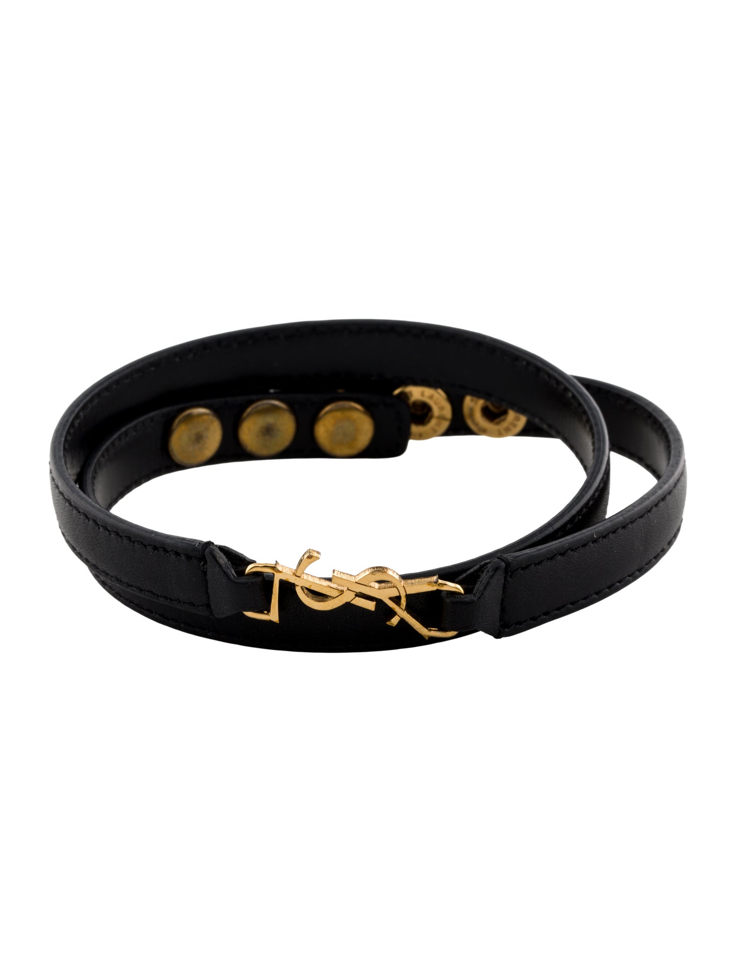 Saint Laurent Leather YSL Double Wrap Bracelet