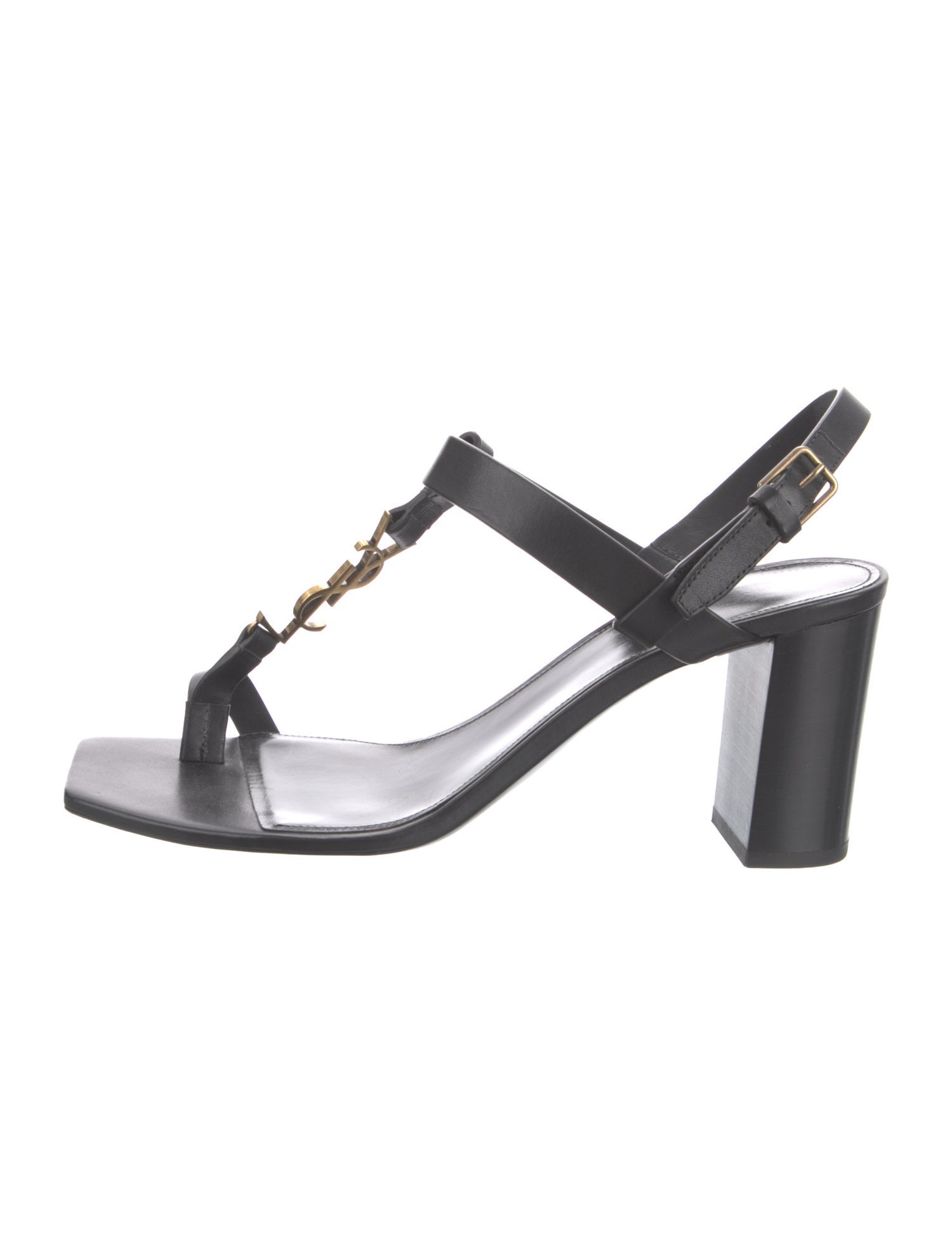 Saint Laurent Leather Cutout Accent T-Strap Sandals