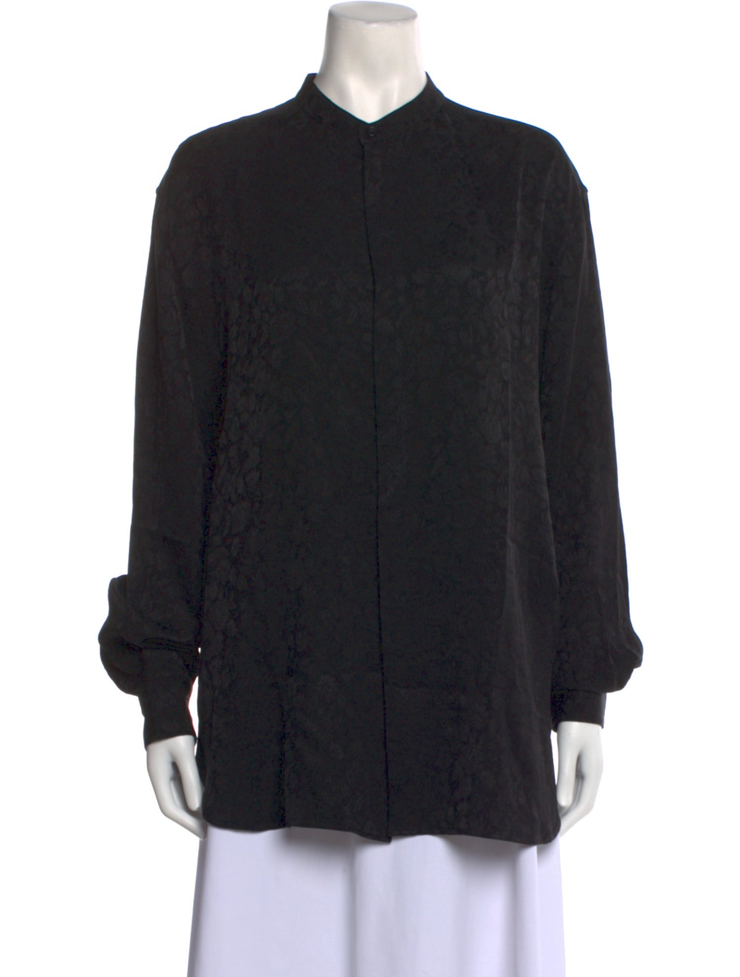 Saint Laurent Mock Neck Long Sleeve Button-Up Top