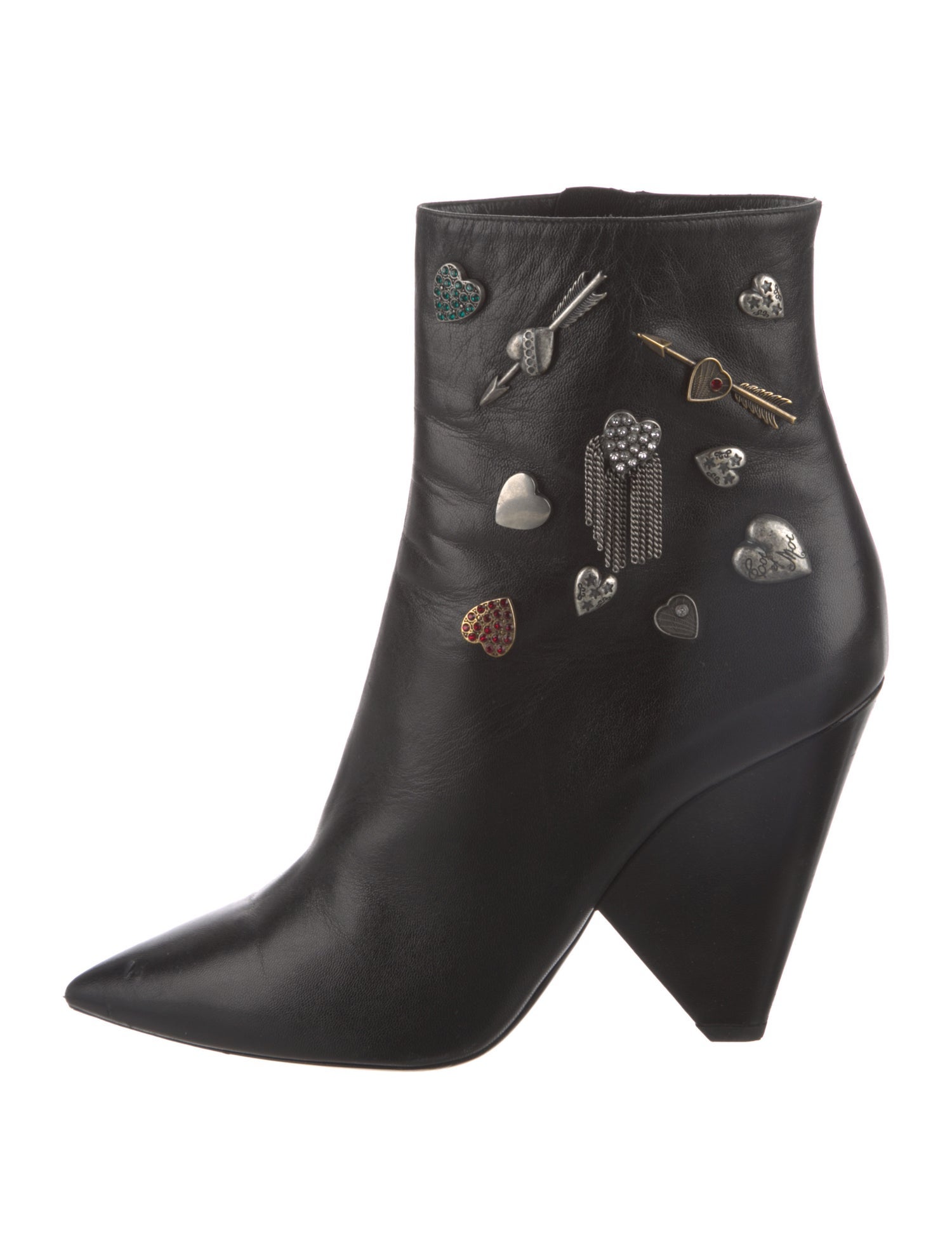 Saint Laurent Leather Crystal Embellishments Boots