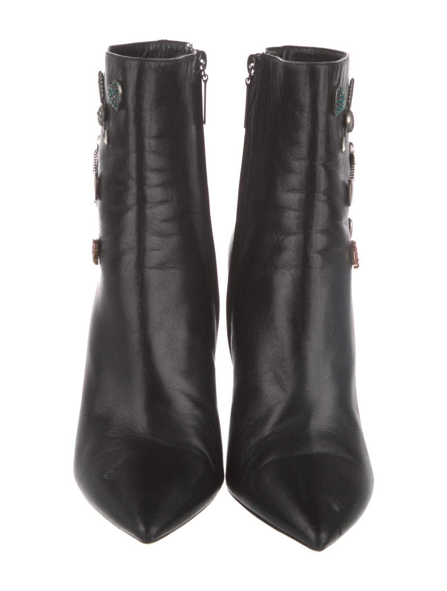 Saint Laurent Leather Crystal Embellishments Boots