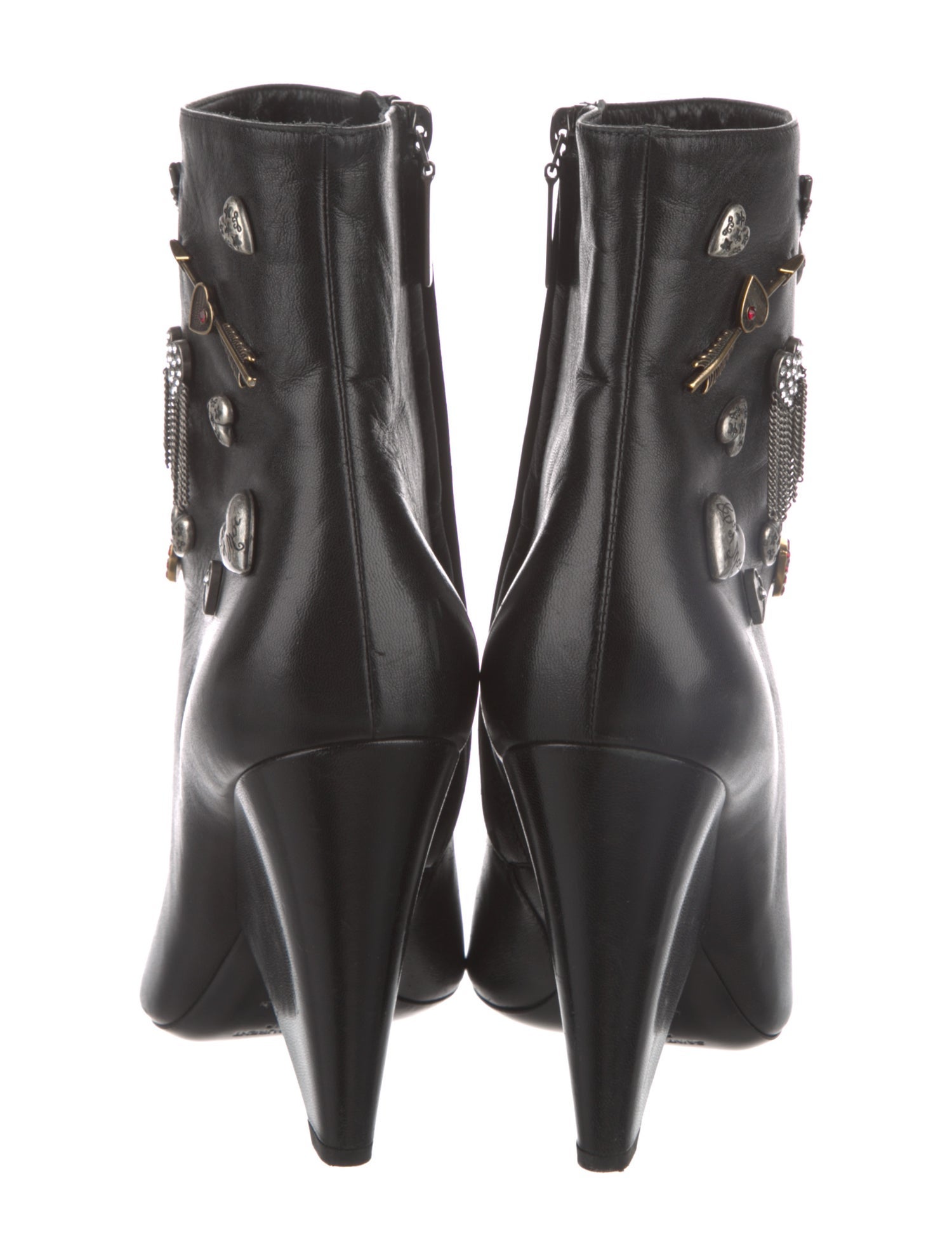 Saint Laurent Leather Crystal Embellishments Boots