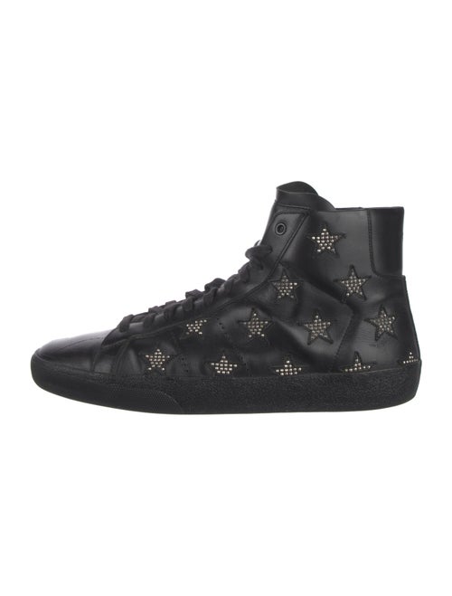 Saint Laurent Leather Studded Accents Lace-Up Boots